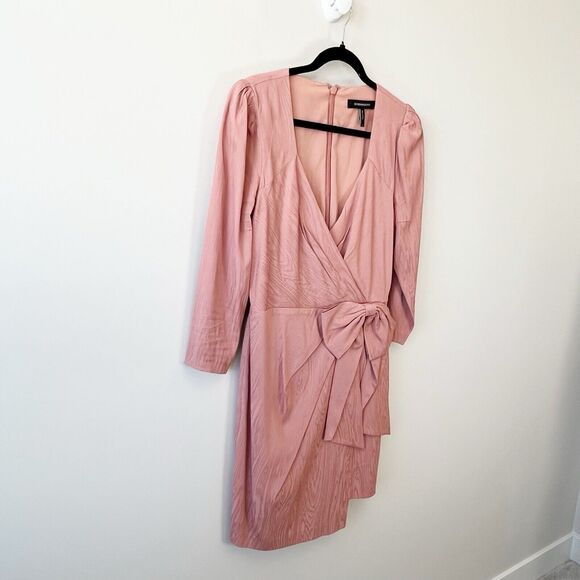 BCBGMAXAZRIA Cameo Faux Wrap Dress Cocktail Pink Bow Detail Coquette Size 6 - Picture 7 of 15